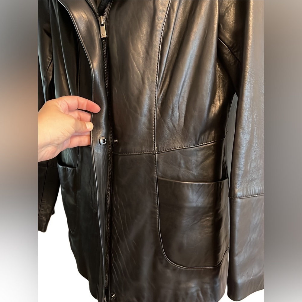 Women’s Jones New York Black Leather Zip-Front Jacket Size Large - Picture 2 of 3